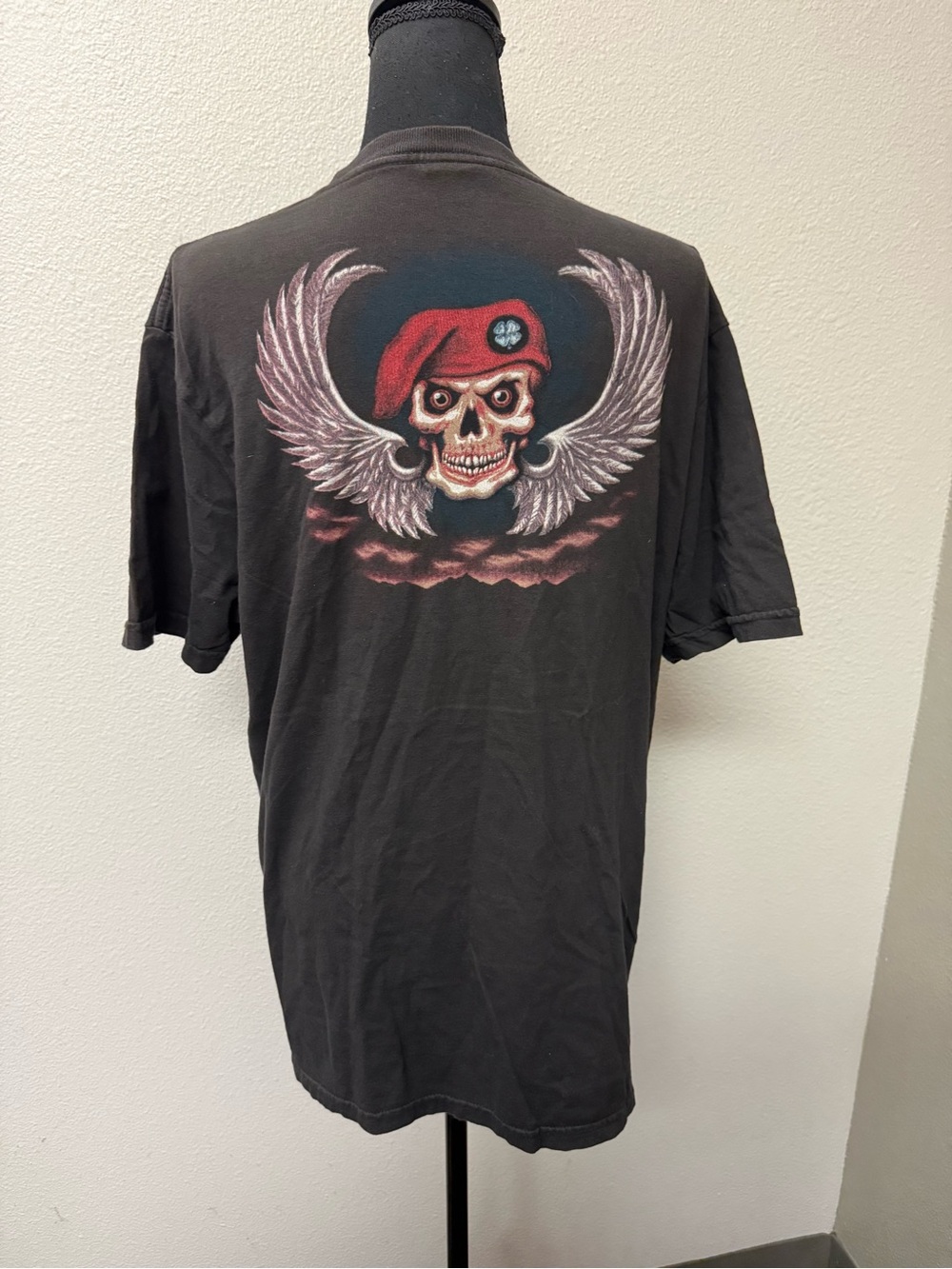 Lucky Brand Skull Wings Graphic Tee Black Large Biker Gothic USA Cotton Shirt - Picture 6 of 10